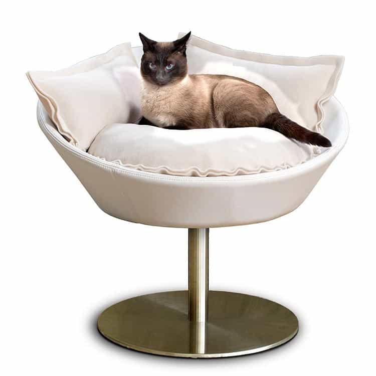 Designer cat bed on stainless steel disc base by pet-interiors