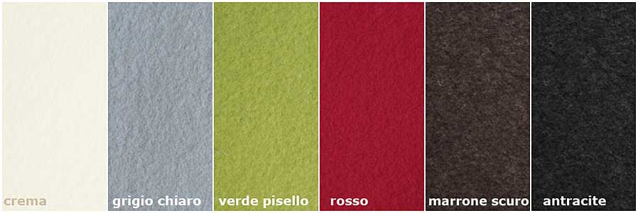 Wool-sentito in colori di tendenza: crema, grigio chiaro, verde, rosso, marrone, antracite, lana pura