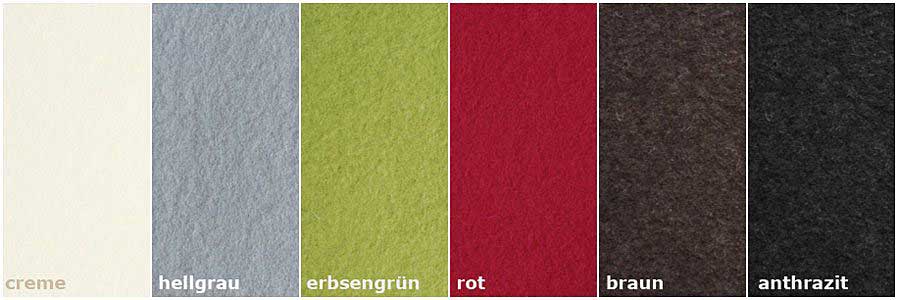 Wollfilz in trendigen Farben: creme, hellgrau, grün, rot, braun, anthrazit