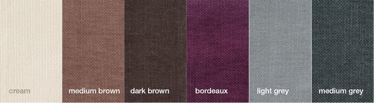 Cotton colours cream, medium brown, dark brown, bordeaux, light grey, medium grey