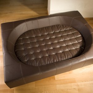 CUBE Leder Luxus Design Hundebett, klassisch gepolstert, handwerkliche Qualitätsarbeit