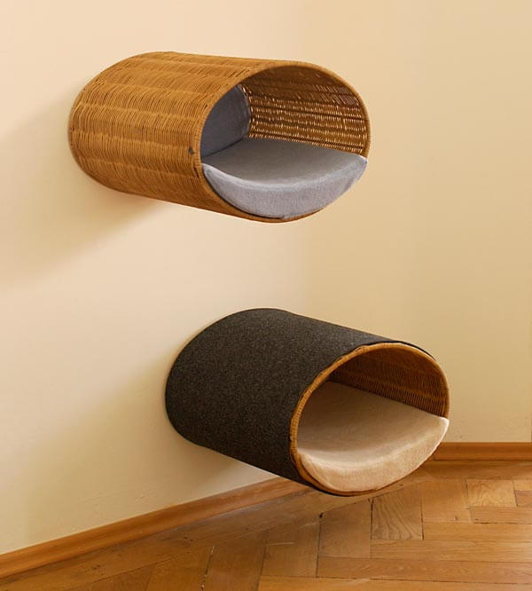 2 wall-mounted cat caves out of rattan